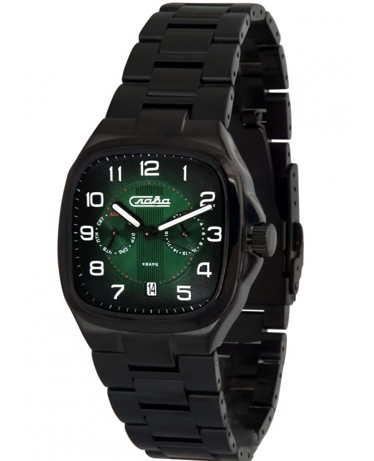 Слава Слава Традиция 2324458/100-JP21  2324458/100-JP21 кварцевые мужские часы черный циферблат, браслет нержавеющая сталь — вид спереди